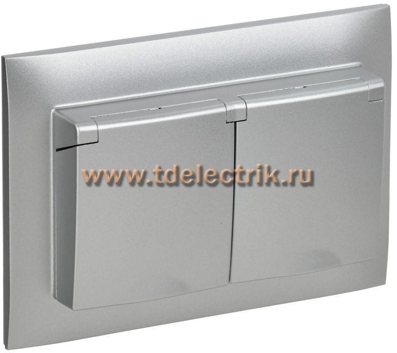 Фотография №1, SKANDY Розетка 2-я с кр. 16А в сб IP44 SK-R12S сереб. IEK