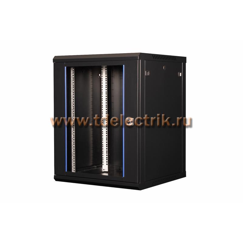 Фотография №1, DATAREX Шкаф 19 телекоммуникационный настенный, 15U 769x600x600 мм, дверь стекло, черный DR-634101