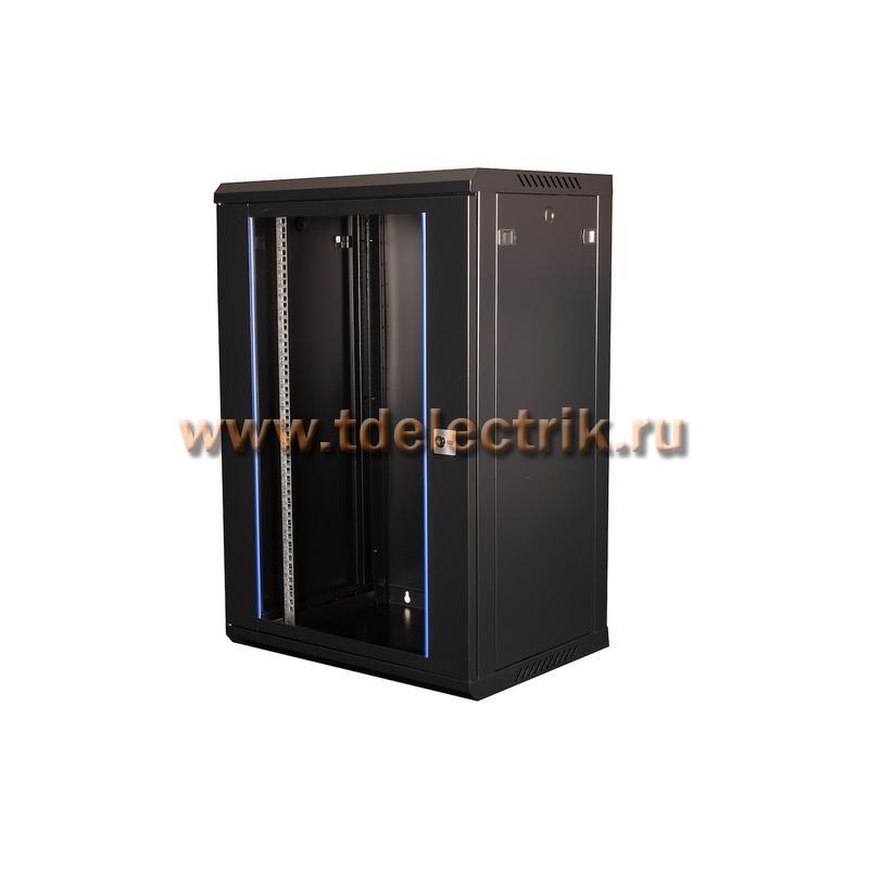 Фотография №1, DATAREX Шкаф 19 телекоммуникационный настенный, 18U 901x600x450 мм, дверь стекло, черный DR-635001