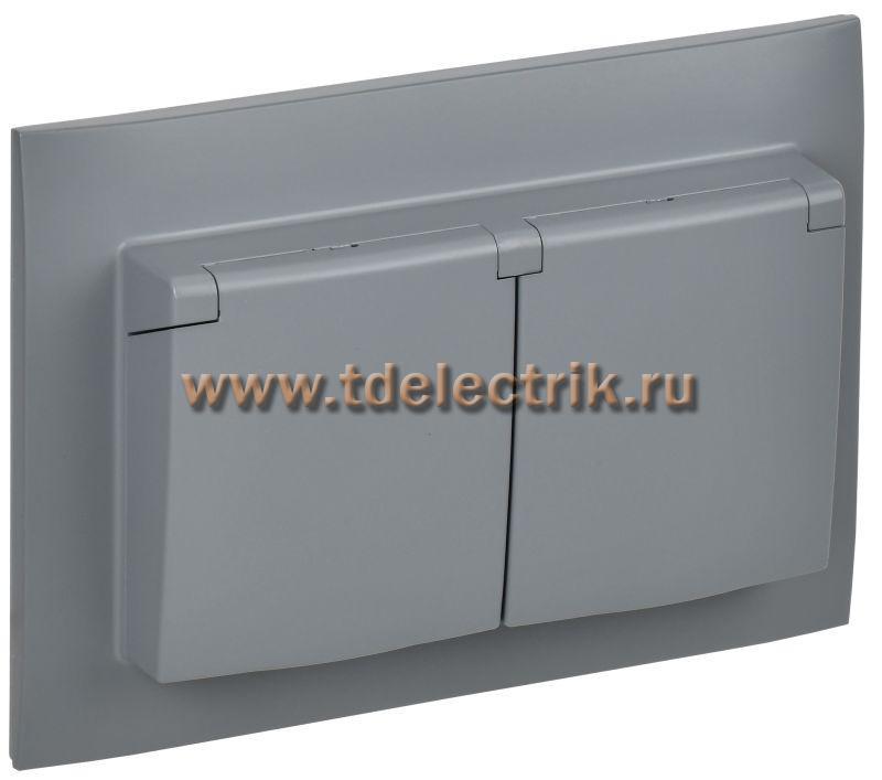 Фотография №1, SKANDY Розетка 2-я с кр. 16А в сб IP44 SK-R12Gr сер. IEK