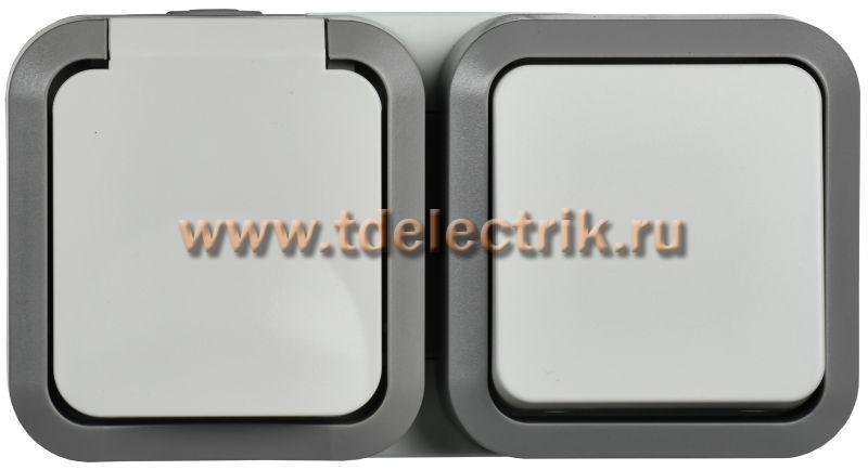 Фотография №1, TORS Блок розетка + выключ. гор. 16А IP55 TS242 сер-бел IEK