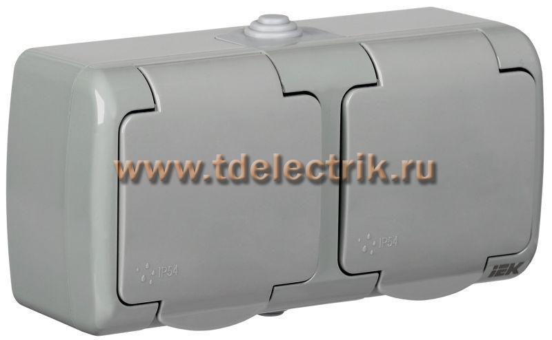 Фотография №1, AQUATIC Розетка 2-ая с з/к о/у 16А IP54 РСш22-2-А IEK