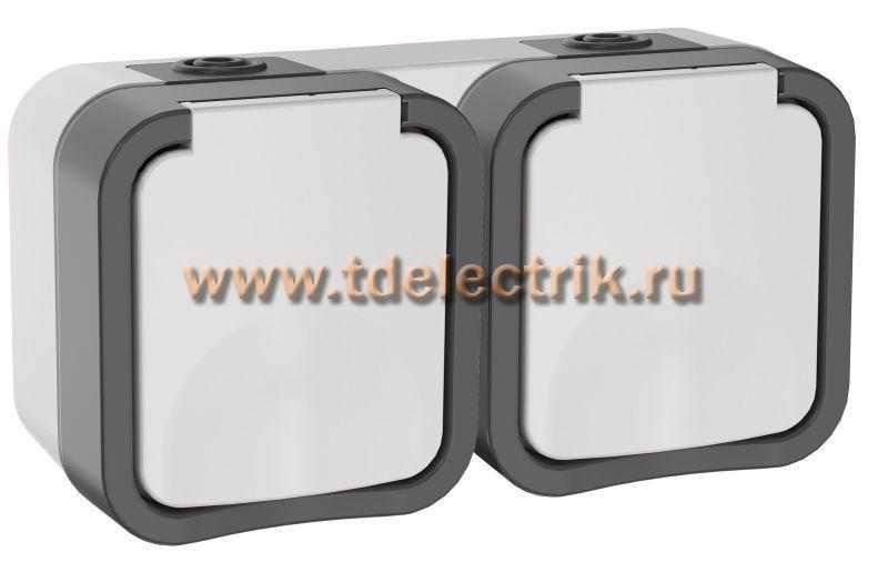 Фотография №1, TORS Розетка 2-я с з/к кр. гориз. 16А IP55 TS222 сер-бел IEK