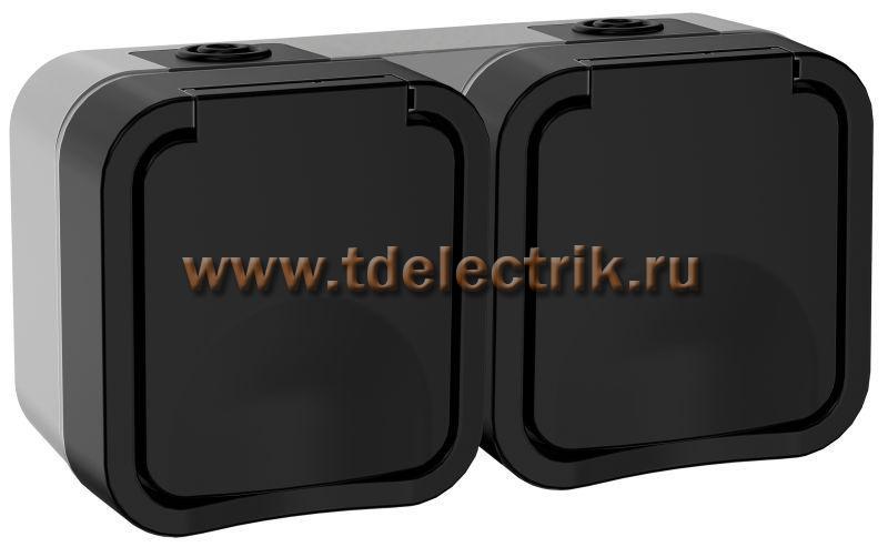 Фотография №1, TORS Розетка 2-ая с з/к кр. гориз. 16А IP55 TS122 графит IEK