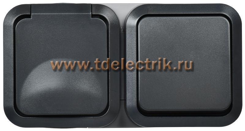 Фотография №1, TORS Блок розетка + выключ. гор. 16А IP55 TS142 графит IEK