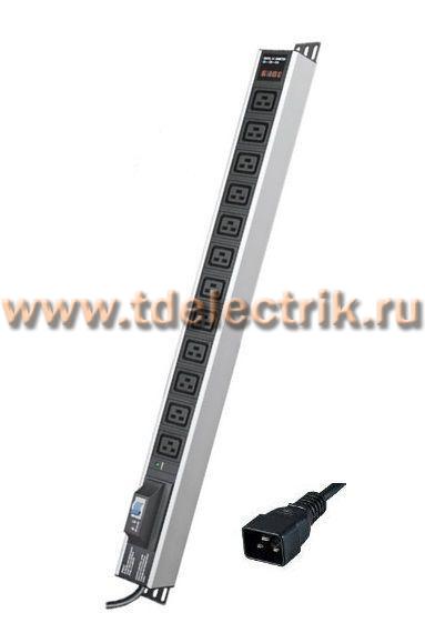 Фотография №1, Блок распределения питания ДКС (PDU) вертикальный 0U 16A с индикацией и автоматом, 1P Вых:12 х C19, Вх:С20 х 2м
