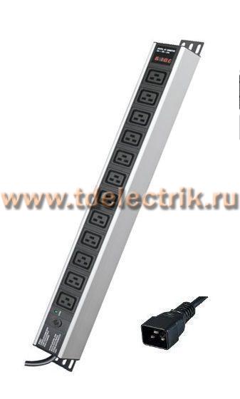 Фотография №1, Блок распределения питания ДКС (PDU) вертикальный 0U 16A с индикацией, Вых:12 х C19, Вх:С20 х 2м