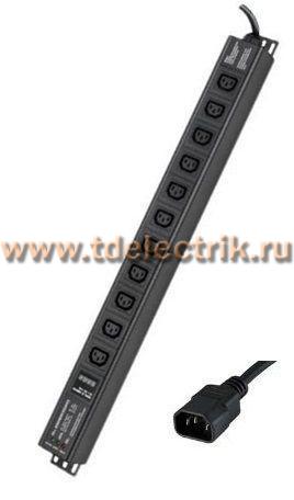 Фотография №1, Блок распределения питания ДКС (PDU) вертикальный 0U 10A с индикацией и защитой, Вых:11 х С13, Вх:С14 х 2м