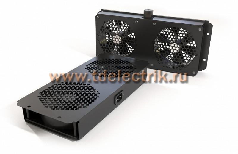 Фотография №1, Hyperline TFAB-T2FR-RAL9004 Модуль вентиляторный потолочный с 2-мя вентиляторами для установки в шкафы серий TTB, TTR, TWB, TWL, с подшипниками и крепежными элементами, без кабеля питания, цвет черный (RAL 9004SN)