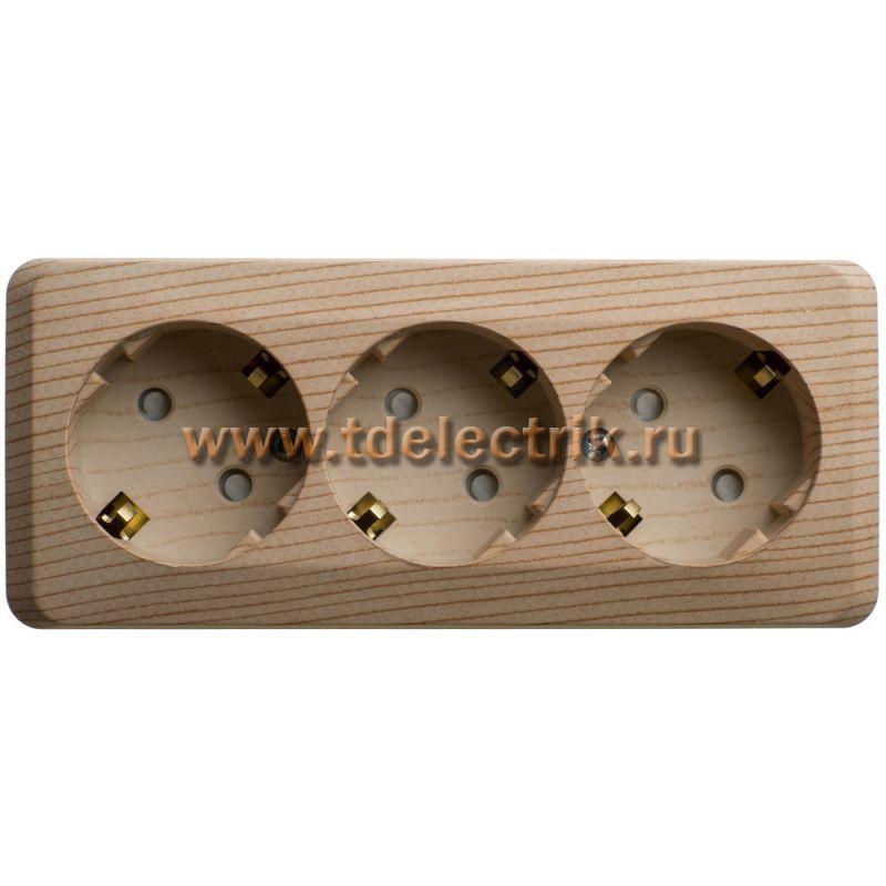 Фотография №1, ЭТЮД O/У тройная РОЗЕТКА с заземлением со шторками 16А 250B, СОСНА, Россия