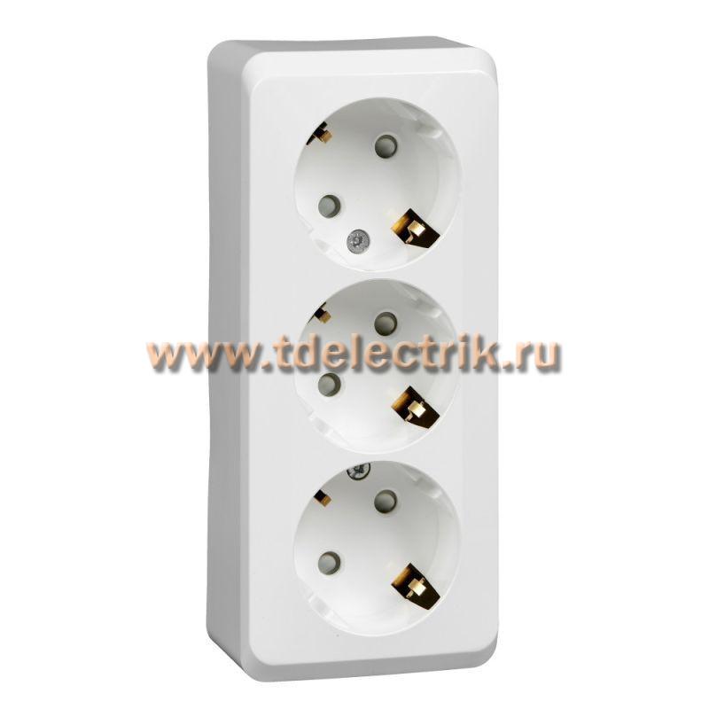 Фотография №1, ЭТЮД O/У тройная РОЗЕТКА с заземлением со шторками 16А 250B, БЕЛЫЙ, Россия