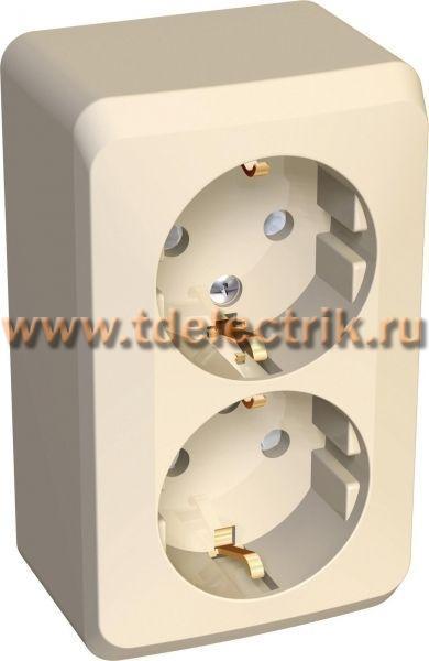 Фотография №1, ЭТЮД О/У двойная РОЗЕТКА с заземлением со шторками 16А 250B, КРЕМОВЫЙ, Россия