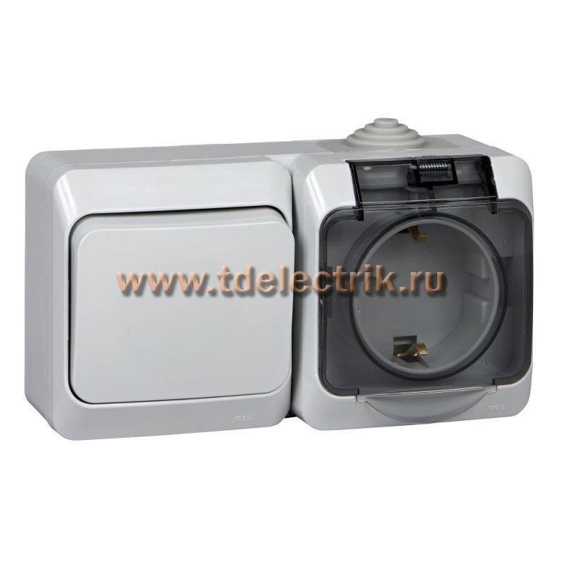 Фотография №1, ЭТЮД IР44 О/У БЛОК: РОЗ. з/к со шт. 16А 250B, ВЫКЛ.1-клав.10А, СЕРЫЙ, Россия
