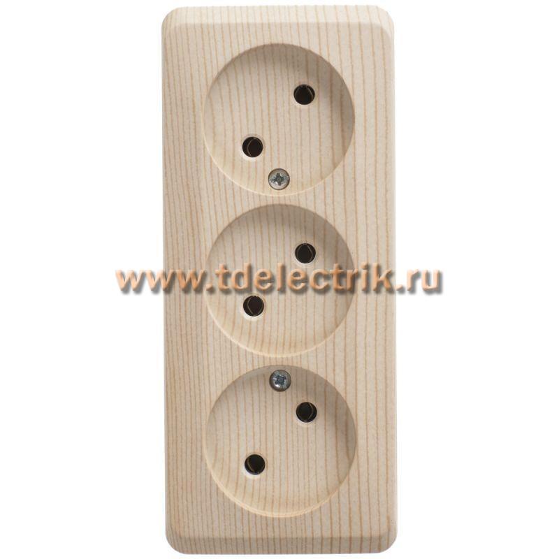 Фотография №1, ЭТЮД O/У тройная РОЗЕТКА без заземления без шторок 16А 250B, СОСНА, Россия