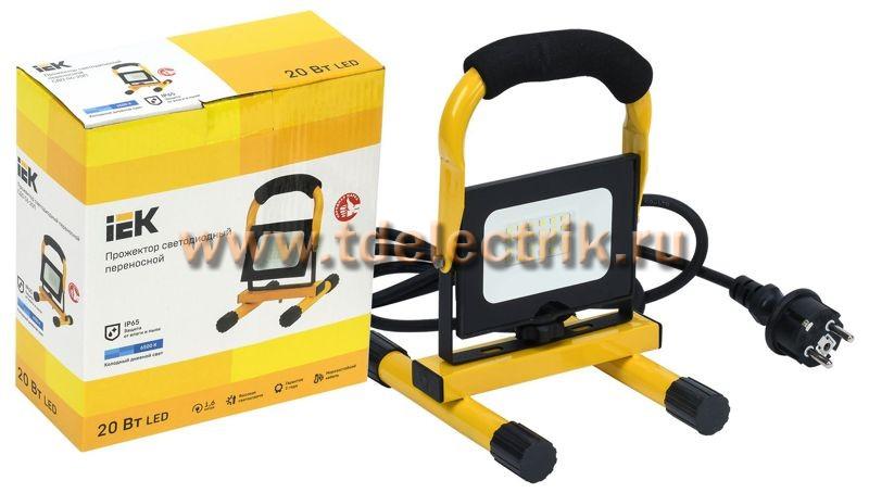 Фотография №1, Прожектор LED СДО 06-20П переносной 6500К IP65 черный IEK