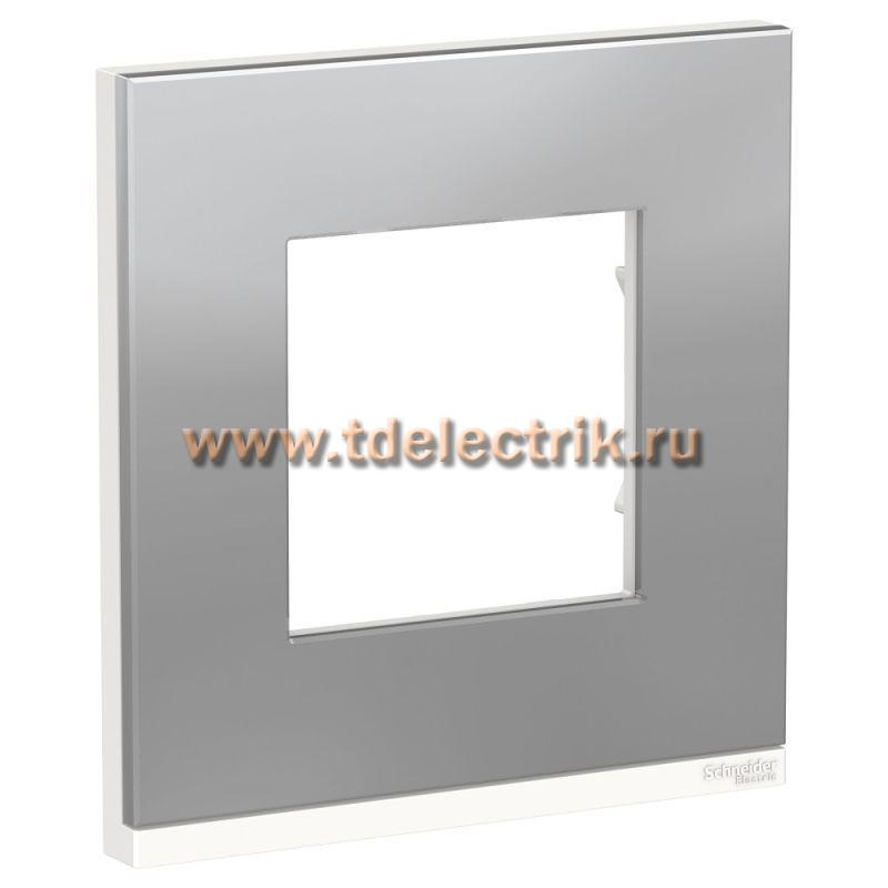 Фотография №1, UNICA PURE рамка 1-постовая, горизонтальная, алюминий МАТОВЫЙ/белый
