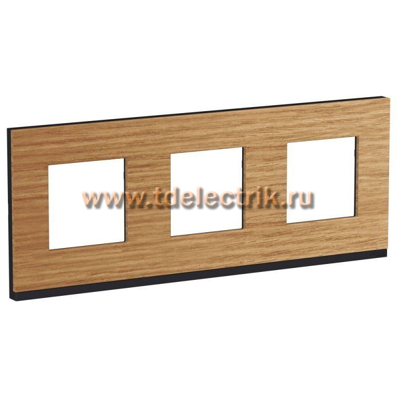 Фотография №1, UNICA PURE РАМКА 3-постовая, горизонтальная, ДУБ/антрацит