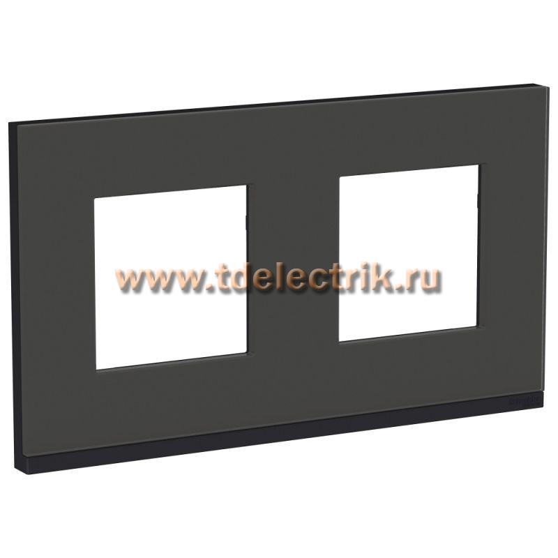 Фотография №1, UNICA PURE рамка 2-постовая, горизонтальная, ЧЕРНОЕ СТЕКЛО/антрацит