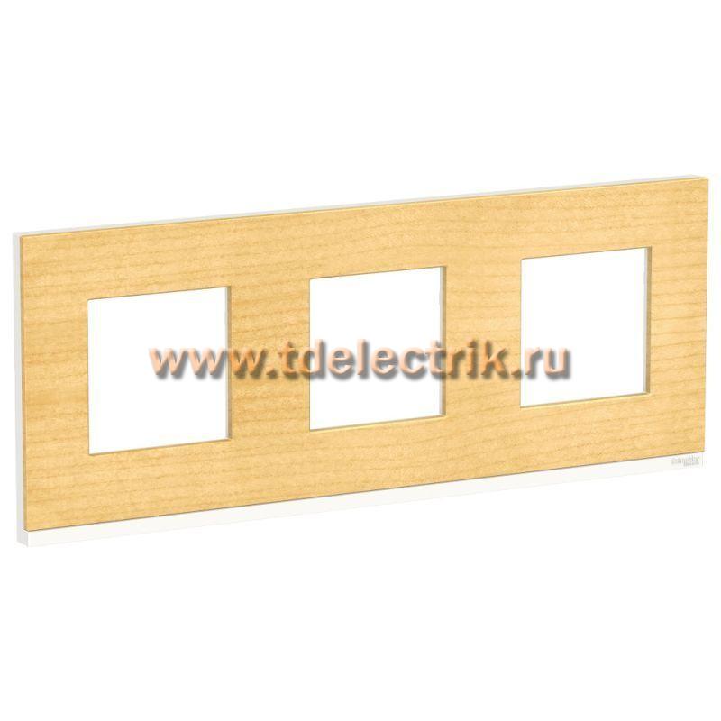 Фотография №1, UNICA PURE рамка 3-поста, горизонтальная, КЛЕН/белый