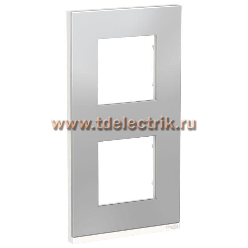 Фотография №1, UNICA PURE рамка 2-поста, вертикальная, алюминий МАТОВЫЙ/белый