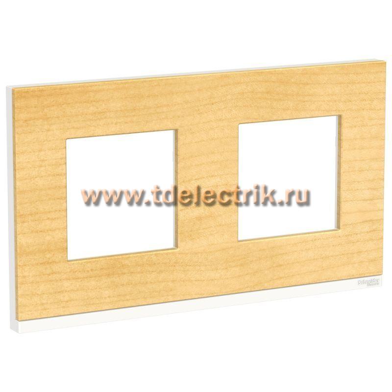 Фотография №1, UNICA PURE рамка 2-поста, горизонтальная, КЛЕН/белый