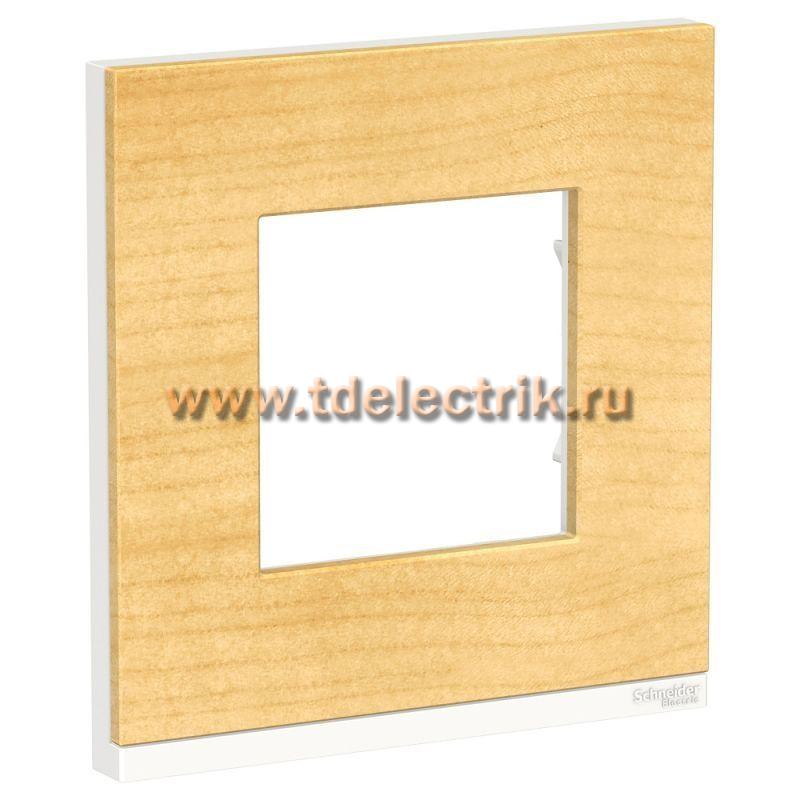Фотография №1, UNICA PURE рамка 1-поста, горизонтальная, КЛЕН/белый