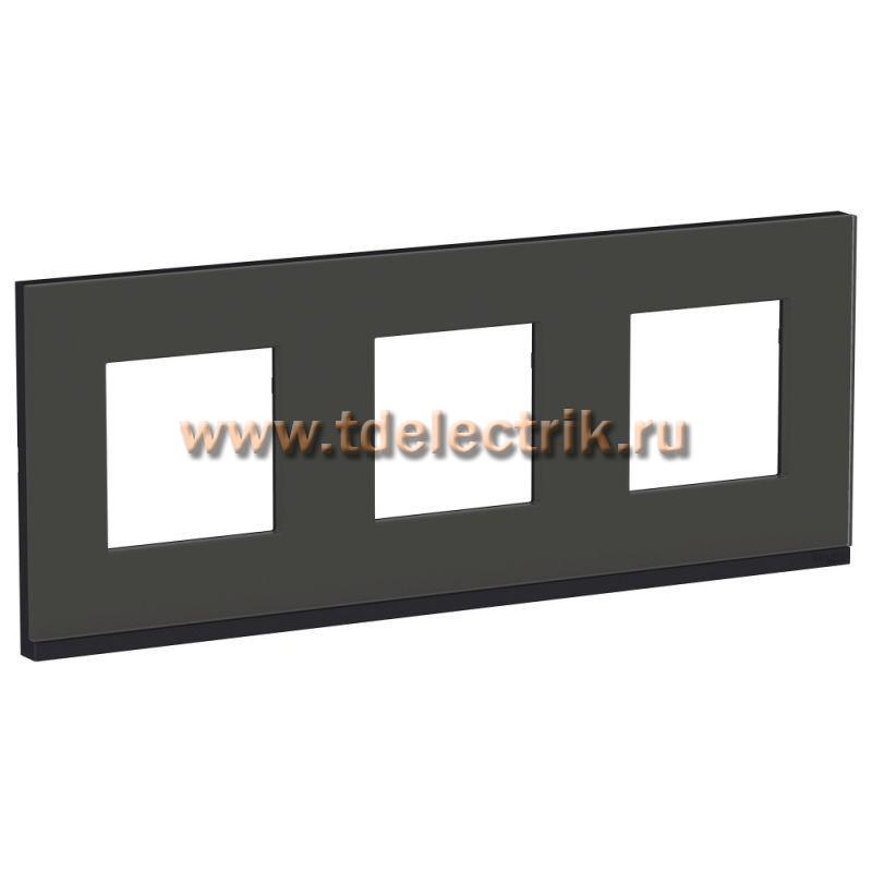 Фотография №1, UNICA PURE рамка 3-постовая, горизонтальная, ЧЕРНОЕ СТЕКЛО/антрацит