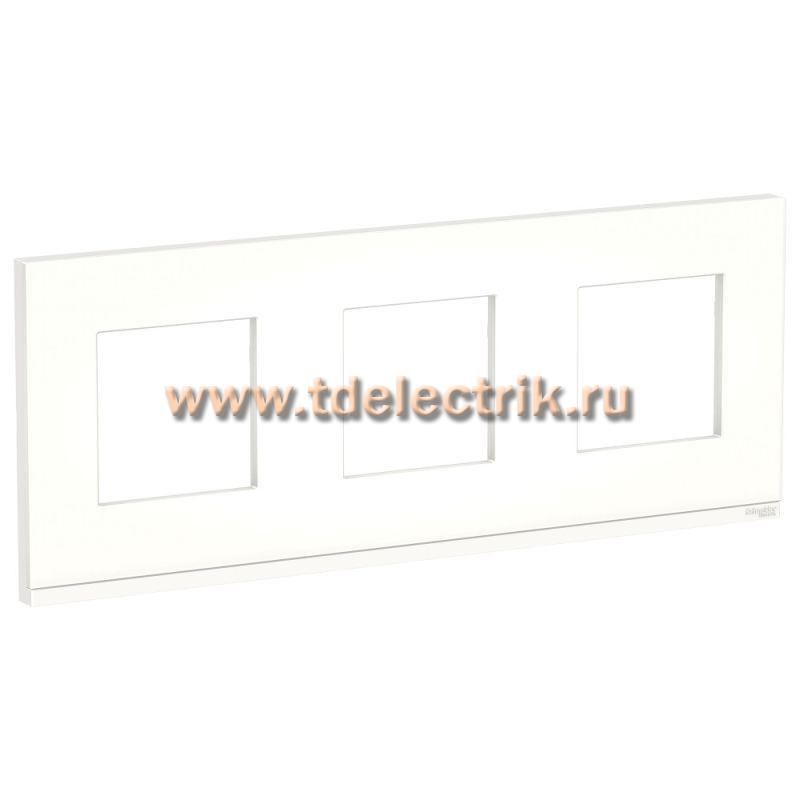 Фотография №1, UNICA PURE рамка 3-постовая, горизонтальная, МАТОВОЕ СТЕКЛО/белый