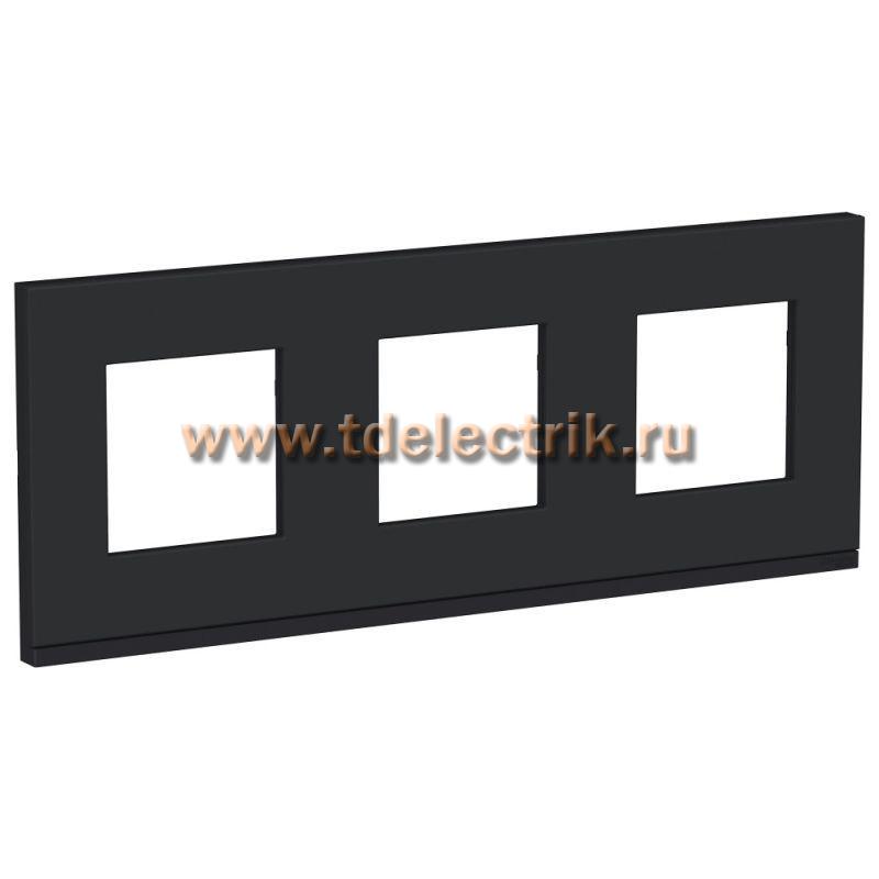 Фотография №1, UNICA PURE рамка 3-поста, горизонтальная, КАУЧУК/антрацит