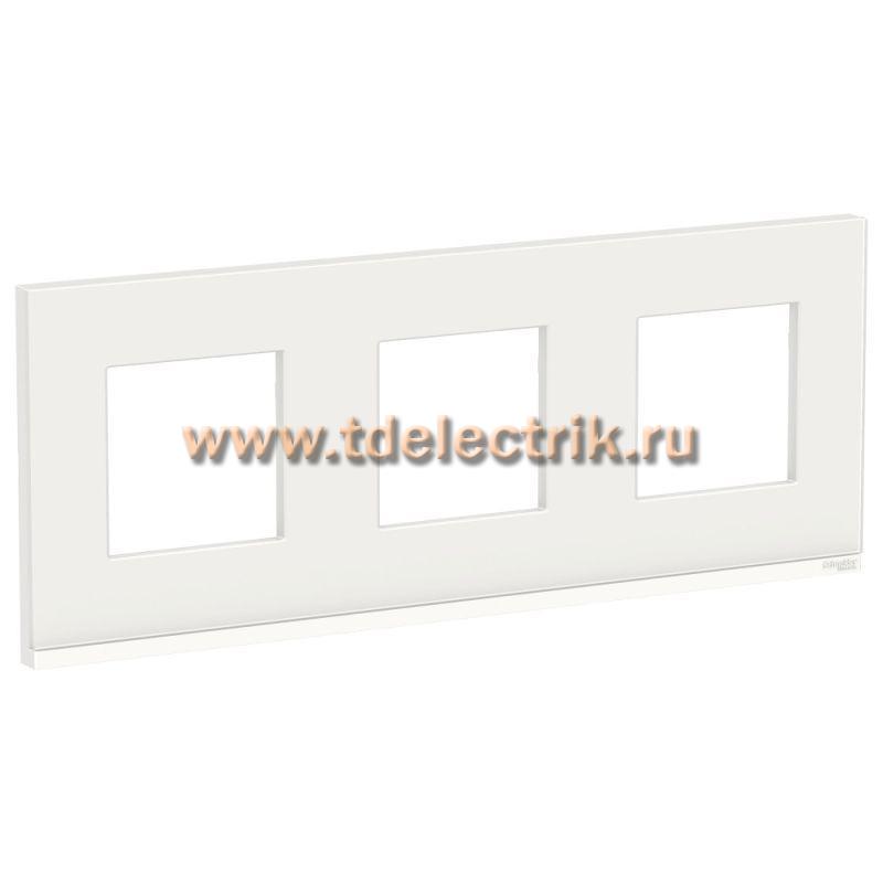Фотография №1, UNICA PURE рамка 3-постовая, горизонтальная, БЕЛОЕ СТЕКЛО/белый