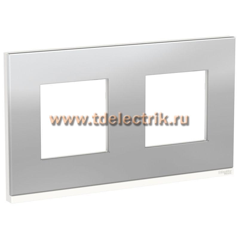 Фотография №1, UNICA PURE рамка 2-поста, горизонтальная, алюминий МАТОВЫЙ/белый