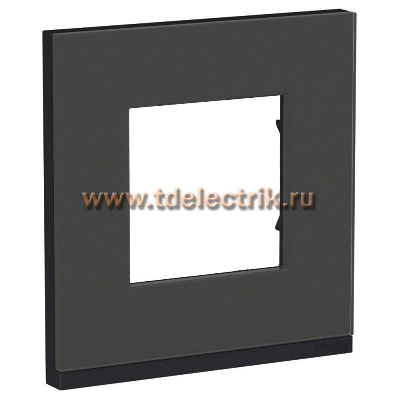 Фотография №1, UNICA PURE рамка 1-постовая, горизонтальная, ЧЕРНОЕ СТЕКЛО/антрацит