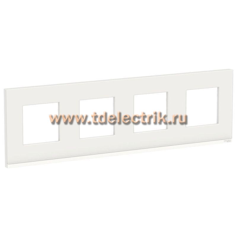 Фотография №1, UNICA PURE рамка 4-постовая, горизонтальная, БЕЛОЕ СТЕКЛО/белый