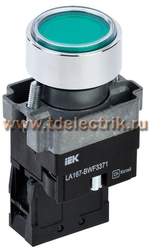 Фотография №1, Кнопка LA167-BWF3371 d=22мм RC 1з с подсвет зеленая IEK