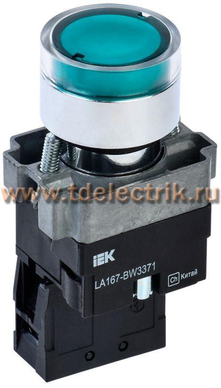 Фотография №1, Кнопка LA167-BW3371 d=22мм RC 1з с подсвет. зеленая IEK