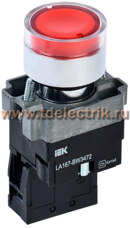 Фотография №1, Кнопка LA167-BW3472 d=22мм RC 1р с подсвет. красная IEK
