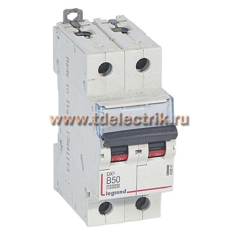 Фотография №1, Выключатель автоматический двухполюсный 50А B DX3 10kА/16kА