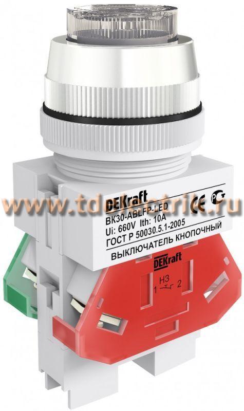 Фотография №1, Выключатель кнопочный ABLFP 30 мм белый LED 220В ВK30 DEKraft