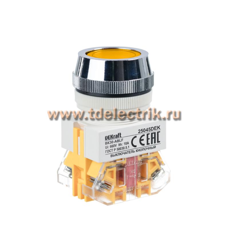 Фотография №1, Выключатель кнопочный ABLF 30 мм желтый 220В ВK30 DEKraft