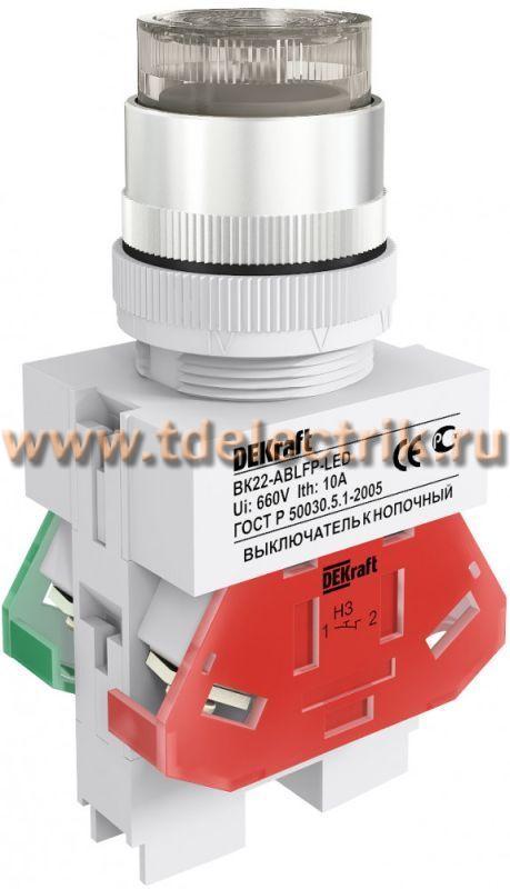 Фотография №1, Выключатель кнопочный ABLFP 22 мм LED белый 24В AC/DC ВK22 DEKraft