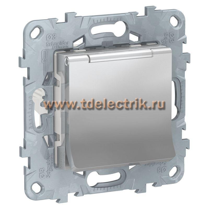 Фотография №1, UNICA NEW розетка с заземл., со шторками, с крышкой, 16 А, 250 В, IP40, алюминий
