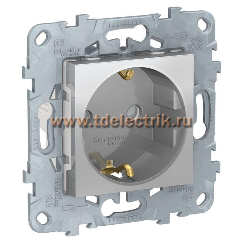 Фотография №1, UNICA NEW розетка с заземлением, со шторками, винт. зажим, 16 А, 250 В, алюминий
