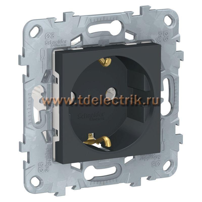 Фотография №1, UNICA NEW розетка с заземлением, без шторок, винт. зажим, 16 А, 250 В, антрацит