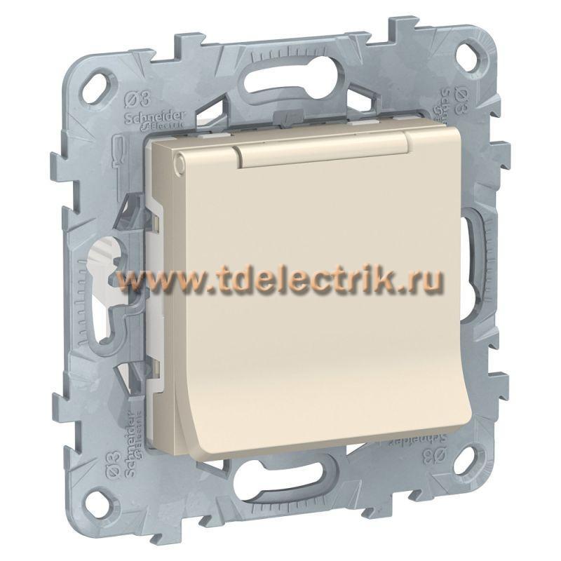 Фотография №1, UNICA NEW розетка с заземл., со шторками, с крышкой, 16 А, 250 В, IP21, бежевый