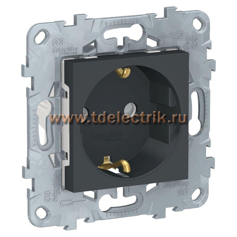 Фотография №1, UNICA NEW розетка с заземлением, со шторками, винт. зажим, 16 А, 250 В, антрацит