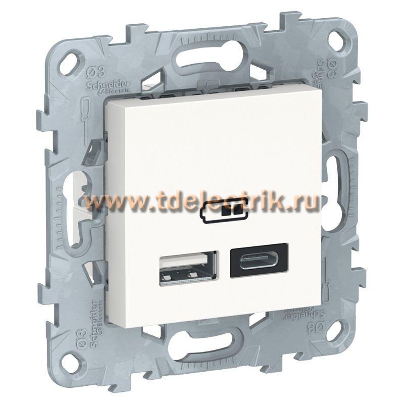 Фотография №1, UNICA NEW РОЗЕТКА USB, 2-местная, тип А+С, 5 В / 2400 мА, БЕЛЫЙ