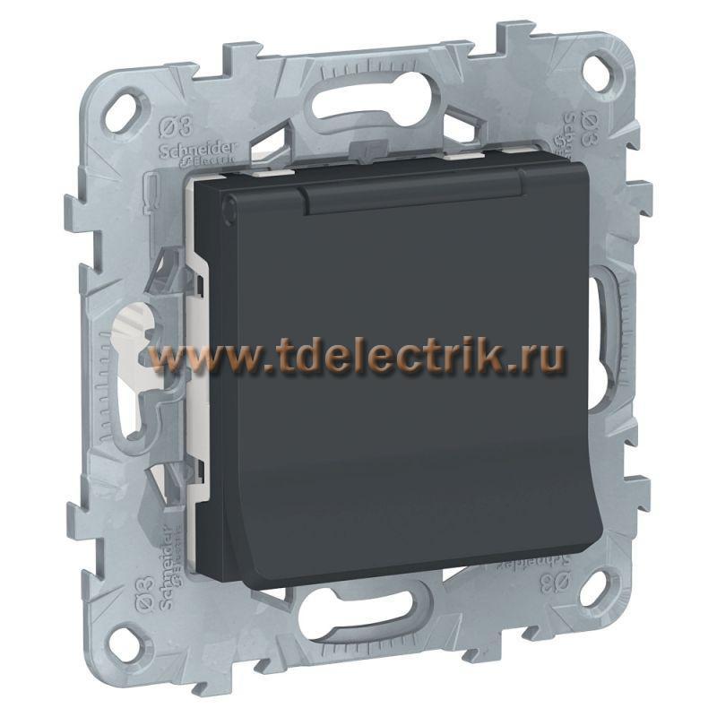 Фотография №1, UNICA NEW розетка с заземл., со шторками, с крышкой, 16 А, 250 В, IP40, антрацит