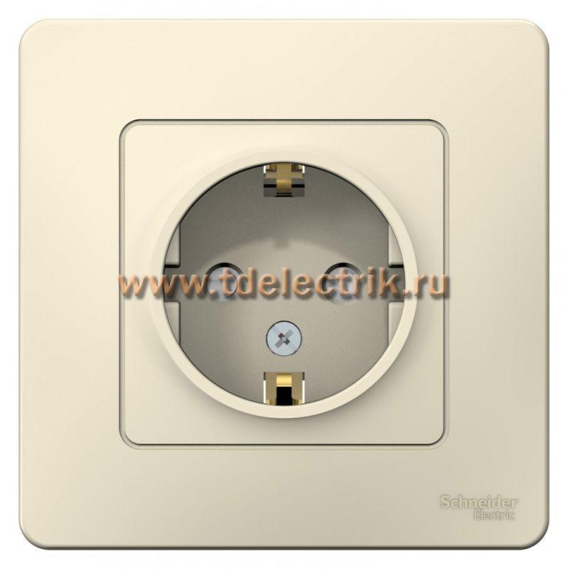 Фотография №1, BLANCA С/У Розетка с заземлением со шторками, 16А, 250В, молочный