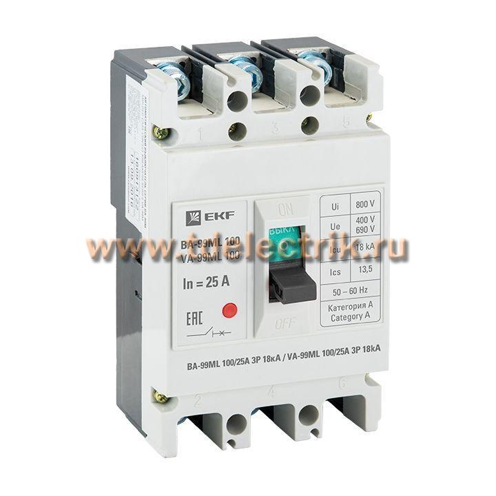 Фотография №1, Автоматический выключатель ВА-99МL  100/ 25А 3P 18кА EKF Basic