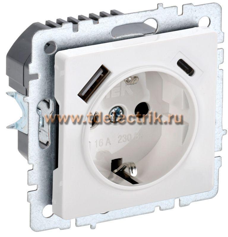 Фотография №1, BRITE Розетка с з/к/ш 16А с USB A+C 18Вт РЮш11-1-БрБ бел. IEK